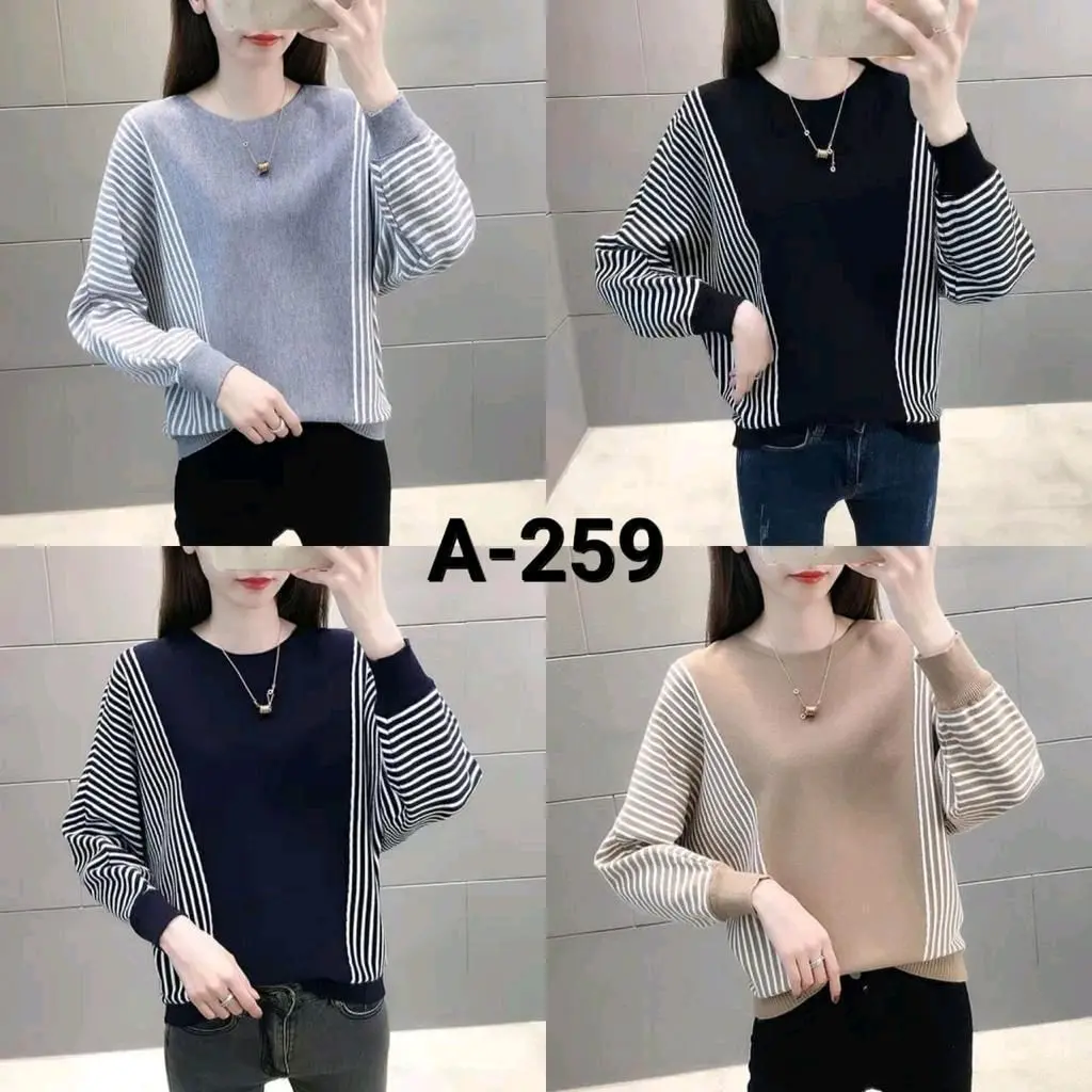 Atasan salur batwing A.259 Lembut Nyaman Motif