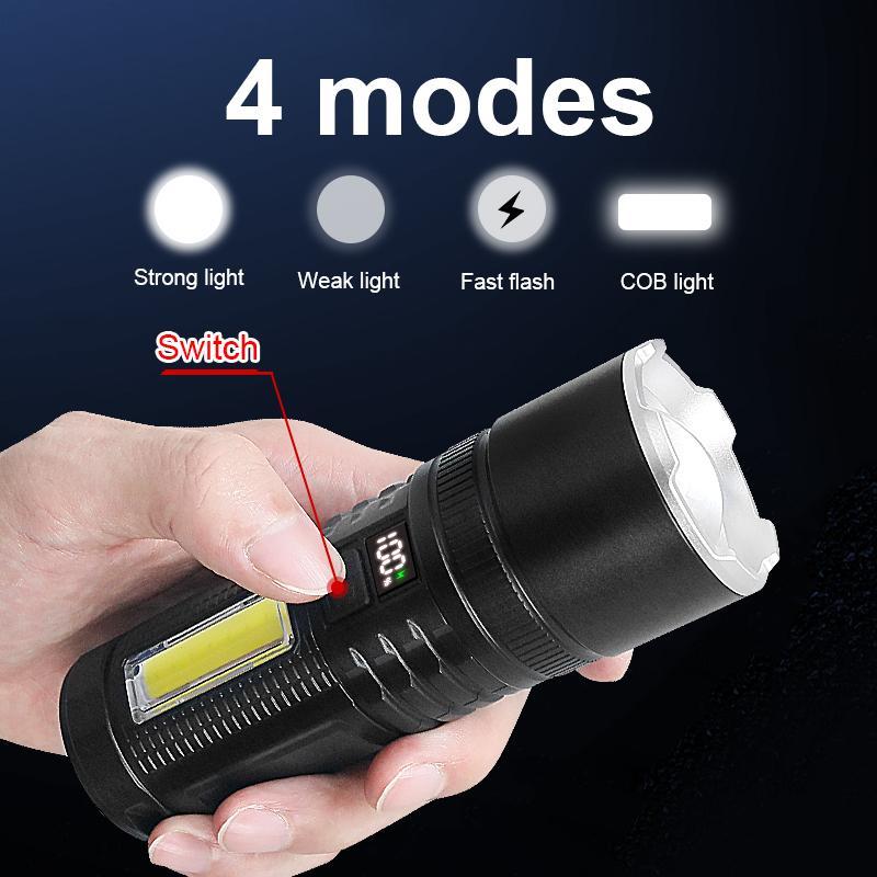 High Power Flashlight, 1 Count Rechargeable Zoom Flashlight, Portable Torch Light with Side Lights for Fishing Patrol Camping Emergency Lighting 5