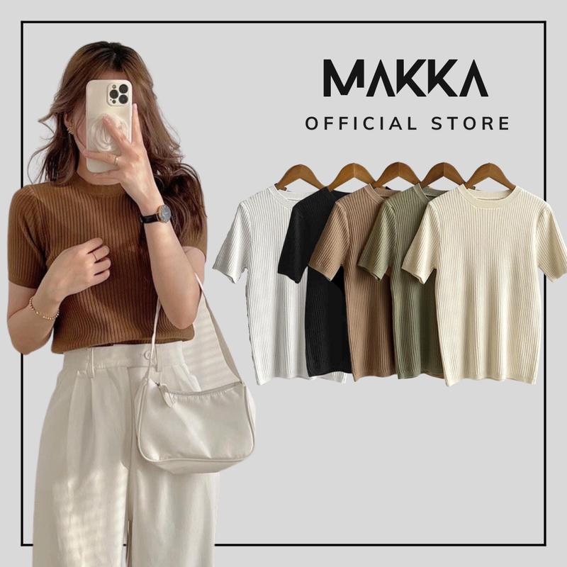 Áo Len Tăm Đũa Cộc Tay Dáng Ôm Cổ Tròn Thời Trang MAKKA áo len 3424 phong cách trẻ trung năng động Nữ Top