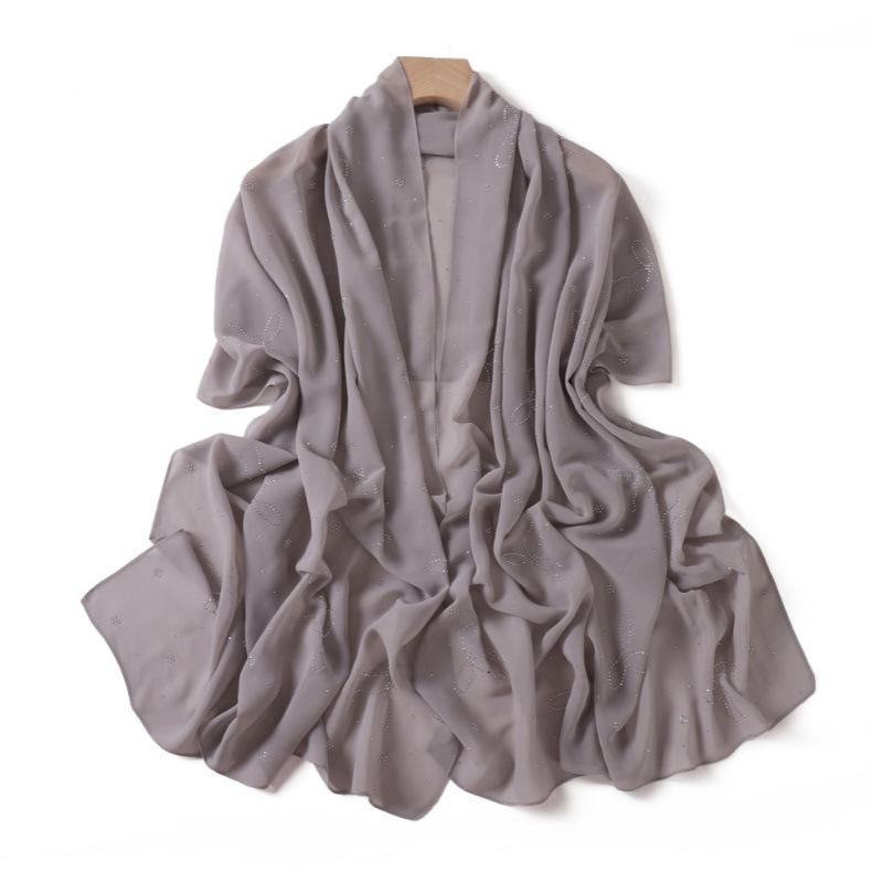 Product Introduction of High-End Heavy Craft Bowknot Rhinestone Solid Color Chiffon Long Scarf Full Rhinestone Shawl Headscarf Cape Scarf Silk Scarf for Women 20