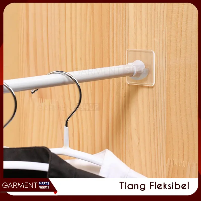 Tiang Shower Gorden Horden Jendela Gantungan Jemuran Baju Tanpa Bor Paku Besi Fleksible Rak Dinding 3