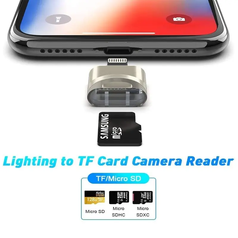 TF Card Reader for iPhone iPad, MicroSD Card Adapter Lightning MS Memory Cards Camera Reader Compatible with iPhone 14/3/12/11 / X / 8 Plus / 8/7 Plus / 7 / 6s Plus/6s/ iPad Mini/Air 4