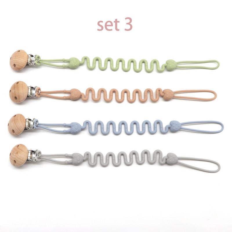 Baby Silicone Teether Chain (4 Counts/set), Anti-lost Teether Clip, Newborn Teething Toy, Teething Toys Suitable for Boys and Girls 8