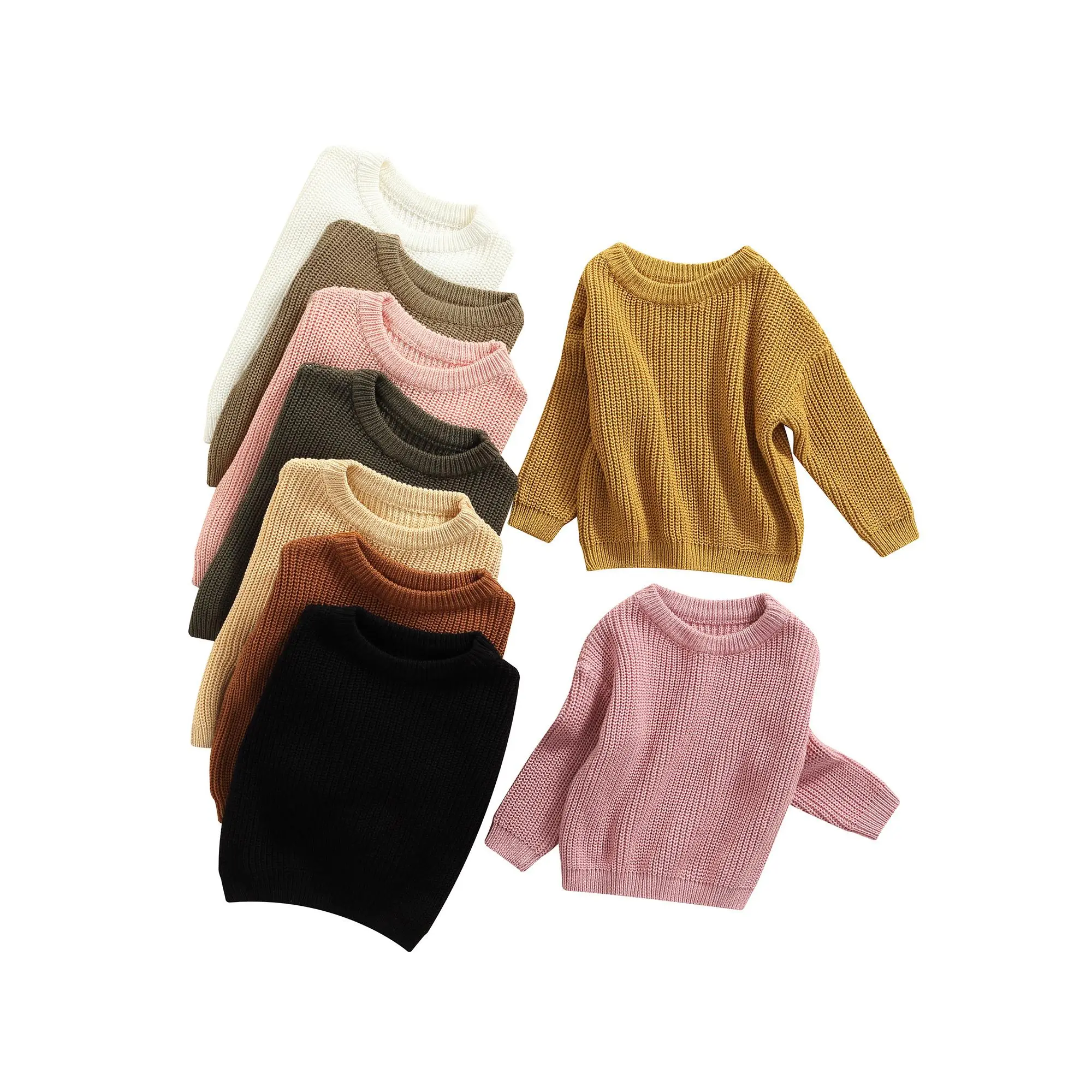 Baby Solid Color O-neck Sweater, Loose Fit Long Sleeve Knitted Pullover for Autumn, Winter