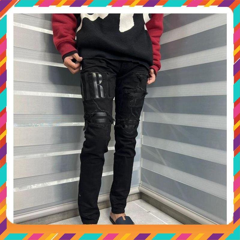 Quần jean bò chữ da đùi vá da cúc đẹp ôm gọn