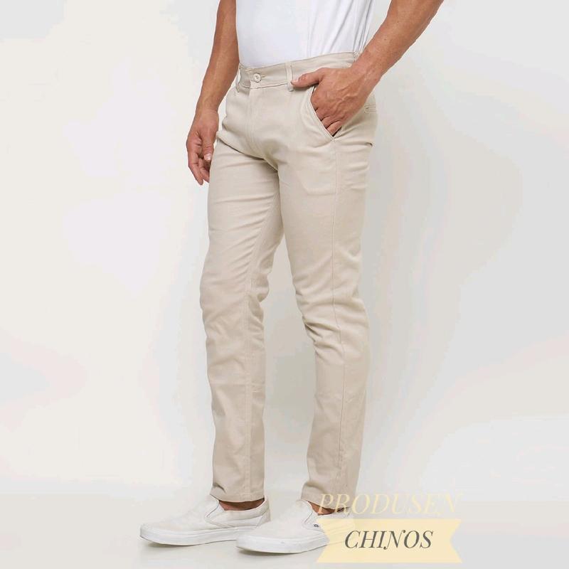 Celana Panjang Pria CHINO Slim Fit Abu Cream Hitam Kain Mocca Nyaman 3