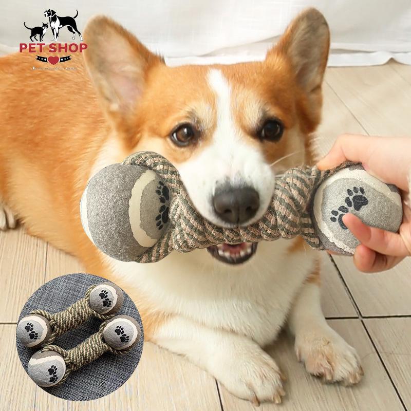DÂY GẶM BANH TENNIS 2 ĐẦU ，ĐỒ CHƠI GẶM CHO CHÓ đồ anjing mainan