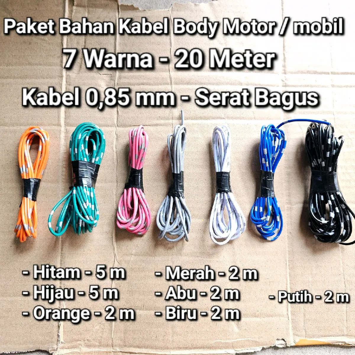 Paket 20 Meter Bahan Kabel Body Motor 7 warna Kabel Bintik Japan AVSS 0,85