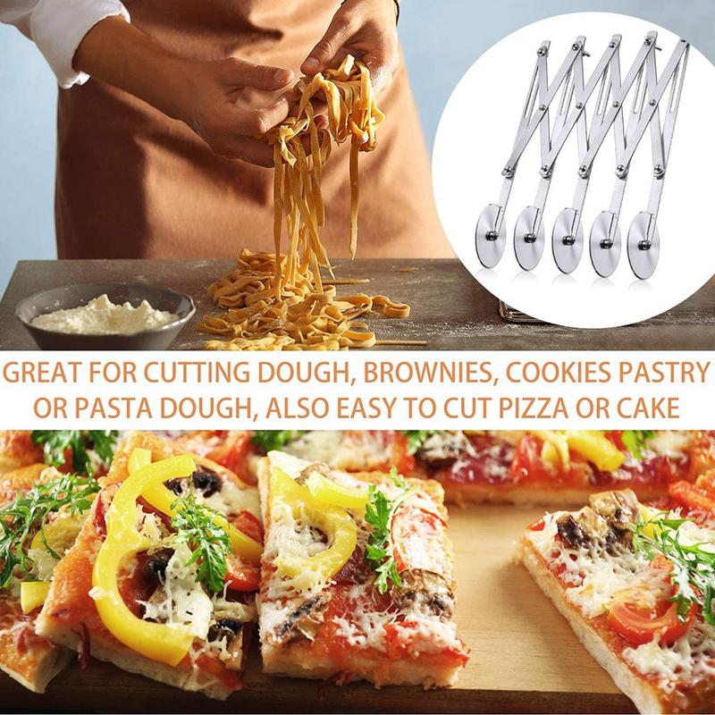 5-Wheel Pastry Cutter Pizza Cutter Multi Wheel Dough Cutters Expandable Pizza Slicer Baking Cutter Roller Pastry Knife 2
