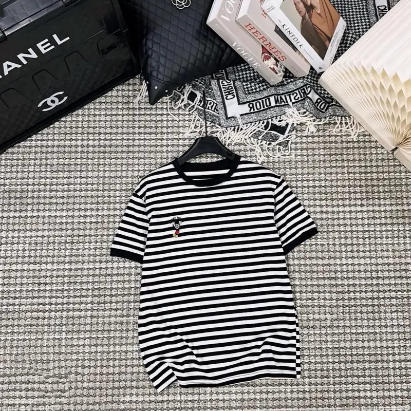 ÁO THUN COTTON FOM RỘNG Freesize ( 45 - 60kg ) Cổ Tròn Nữ  Sọc Kẻ 5