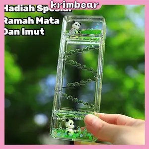 Bercahaya Panda Jam Pasir Cair Panda Dekorasi Meja Pajangan Lucu Oil Hourglass Mainan Anti Stres Ornamen Pasir Hisap Ornamen Berbentuk Biolaz