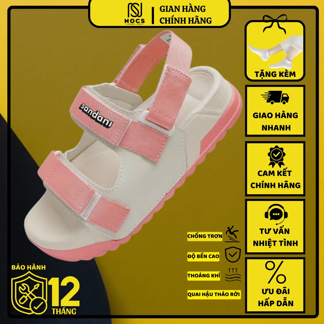 Giày Sandal Nữ S1 2 Quai Ngang Màu Be Phối Hồng Phấn Siêu Nhẹ Siêu Bền Siêu Dễ Thương - Tặng kèm vớ (NOCS) DéP Shoes