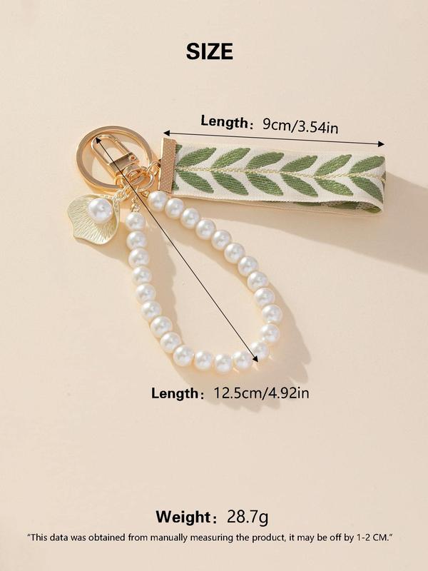Faux Pearl Decorated Leaf Design Keychain, Elegant Keychain for Women & Girls, Fashion Accessories for Daily Use, Trendy All-match & Exquisite Keychain for Birthday Gift, Gifts for Her 7