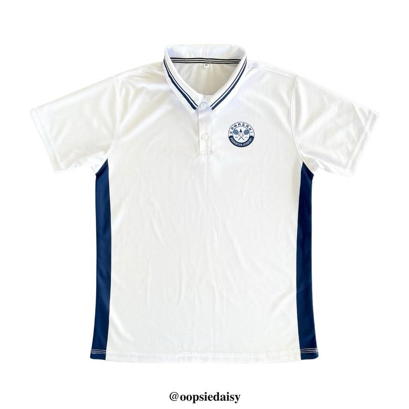 [Form Unisex, màu trắng trong viền xanh đen] Áo polo cầu lông, pickleball Kawasaki Academy