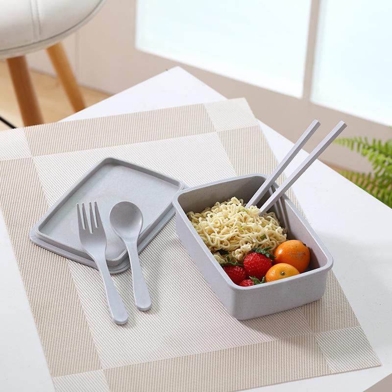 Microwaveable Lunch Box Bamboo Fiber High-End Sealed Square Plastic Wheat Straw Lunch Box with Compartments No Odor Mixing 1