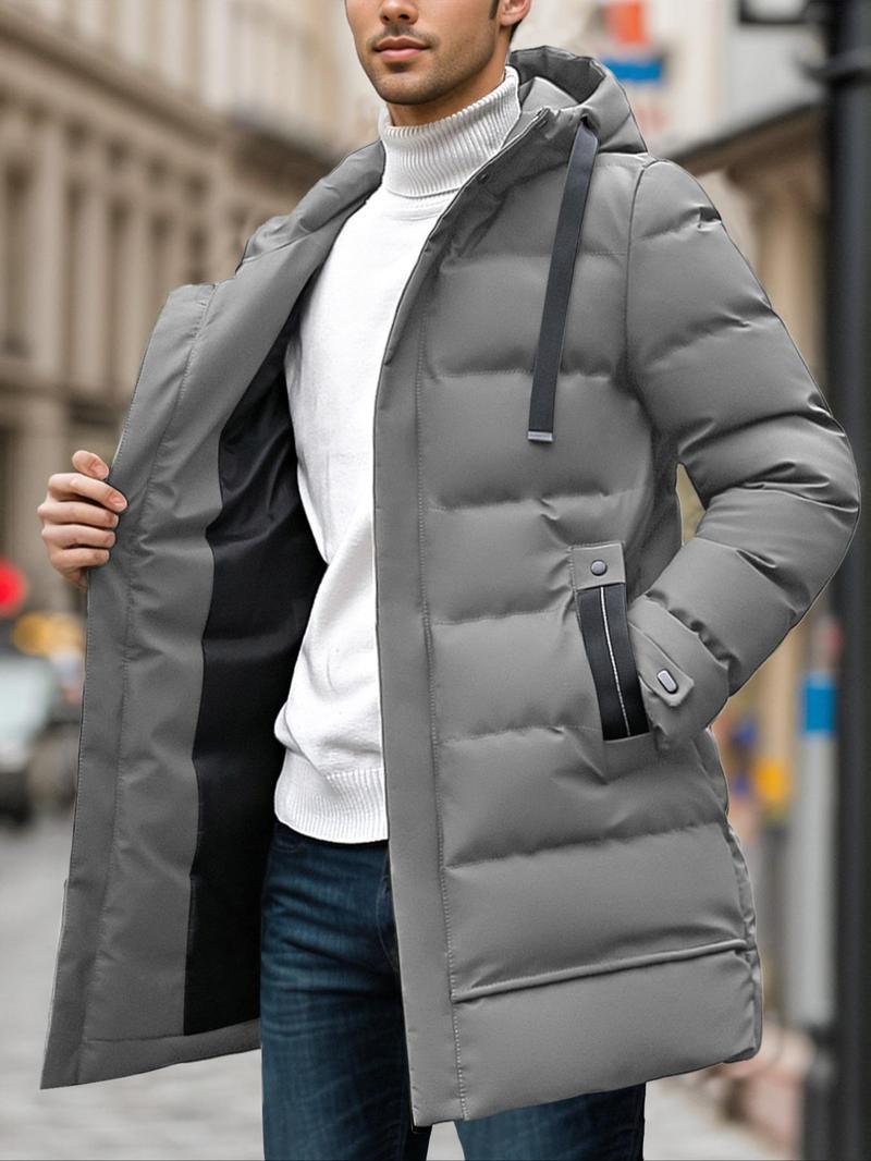 Product Introduction of Men's Solid Zip Up Thermal Lined Hooded Winter Coat, Regular Fit Casual Long Sleeve Drawstring Pocket Outerwear for Fall & Winter, Men's Clothes for Daily Wear 7