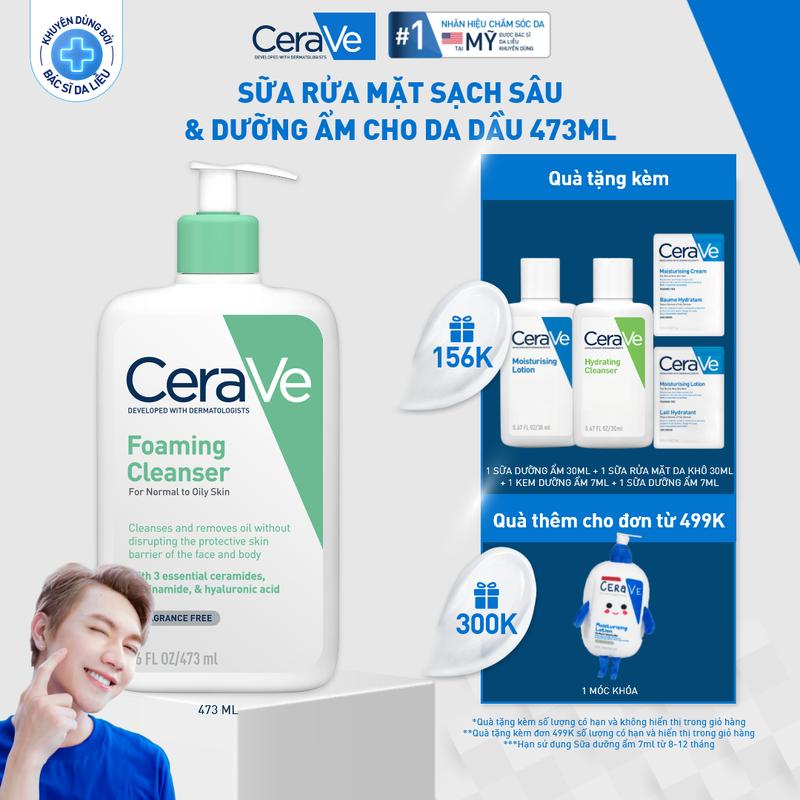 [DEAL DẶC BIỆT] Sữa rửa mặt giúp làm sạch sâu dành cho da thường và da dầu Cerave Foaming Cleanser 473ML, tạo bọt làm sạch sâu dịu nhẹ và cung cấp độ ẩm cho da. Chăm sóc da_Sữa rửa mặt
