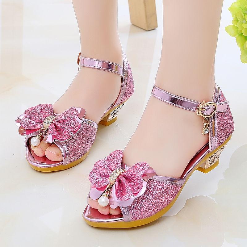 Dép Cao Gót Bé Gái sz 26-36 Sandal Công Chúa Đế Cao Đính Nhũ Lóng Lánh Giày Nhảy Giày Khiêu Vũ guốc cho bé gái 
