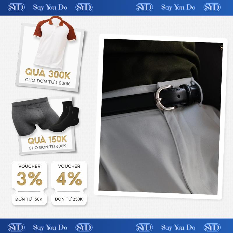 Thắt Lưng da bò nhập khẩu hợp kim cao cấp, mặt da đen, tặng kèm đinh đục lỗ - SYD TL23