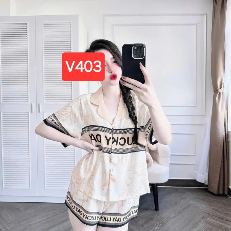 (40-70kg) Đồ bộ pijama tay cộc quần cộc Luckyday lụa latin thiết kế mới dễ thương, pijama nữ, đồ bộ pizama lụa latin mềm mịn 3
