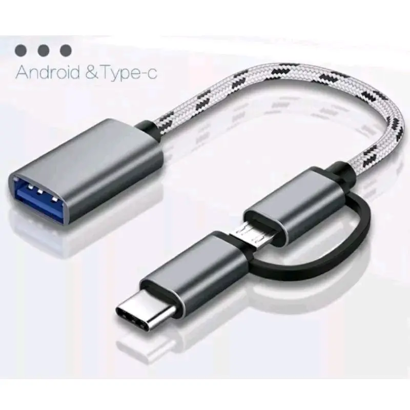 KABEL OTG 2in1 Multifungsi besi cabel USB OTG to micro& type c 2 in1 bahan bagus ori 0