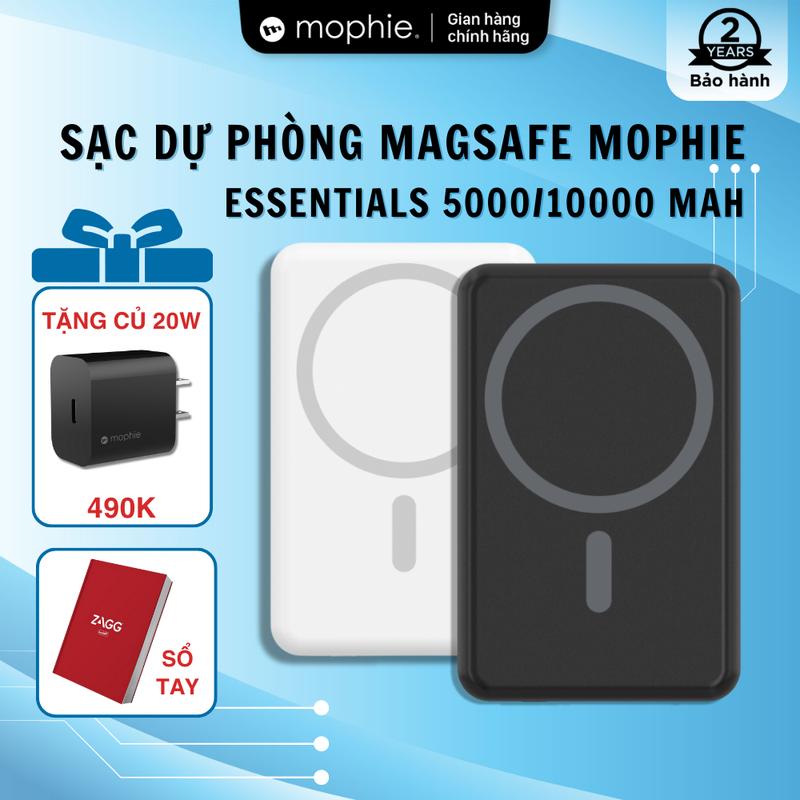 [ TẶNG CỦ 20W ] Pin sạc dự phòng Mophie MagSafe Essentials 5,000/10,000mAh, sạc không dây & 1 cổng USB-C PD 20W