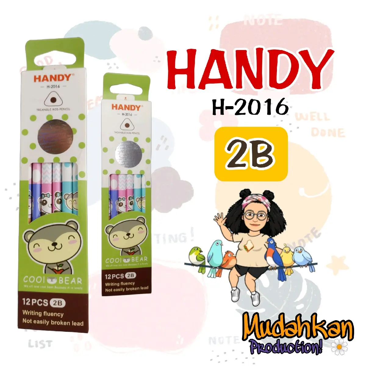 PENSIL 2B HANDY H-2016 [ 1 Box isi 12 ] [ 1 Box isi 6 ] Pensil 2B Pensil Lucu Pensil Warna Warni