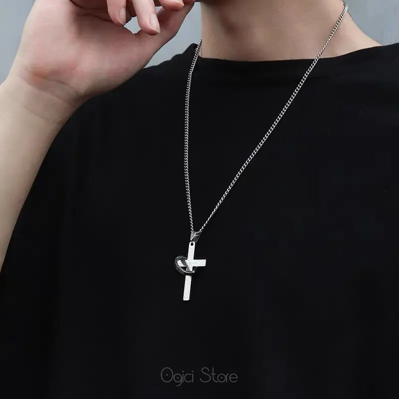 Dây chuyền nam nữ thép không gỉ thời trang, Vòng cổ nam mặt chữ thập cá tính phong cách hiphop đường phố, Unisex Trang Sức 7