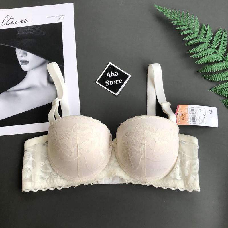 Áo Lót Cúp Ngang Lovely Ren Quả Ngang, Áo Ngực Nữ Có Gọng Nâng Vòng 1 Tự Nhiên AVN11