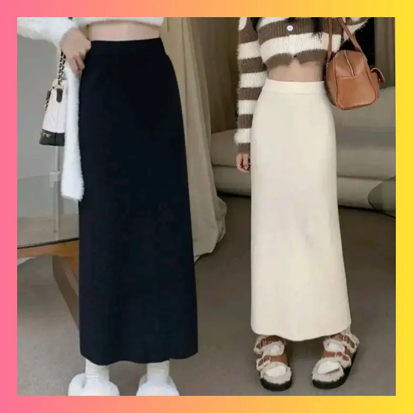 [Hà Linh] Chân Váy Len Lông Thỏ, Chân Váy Len Nữ Cạp Chun Dáng Suông Dài Women Đen chân  váy chân  váy chân  váy