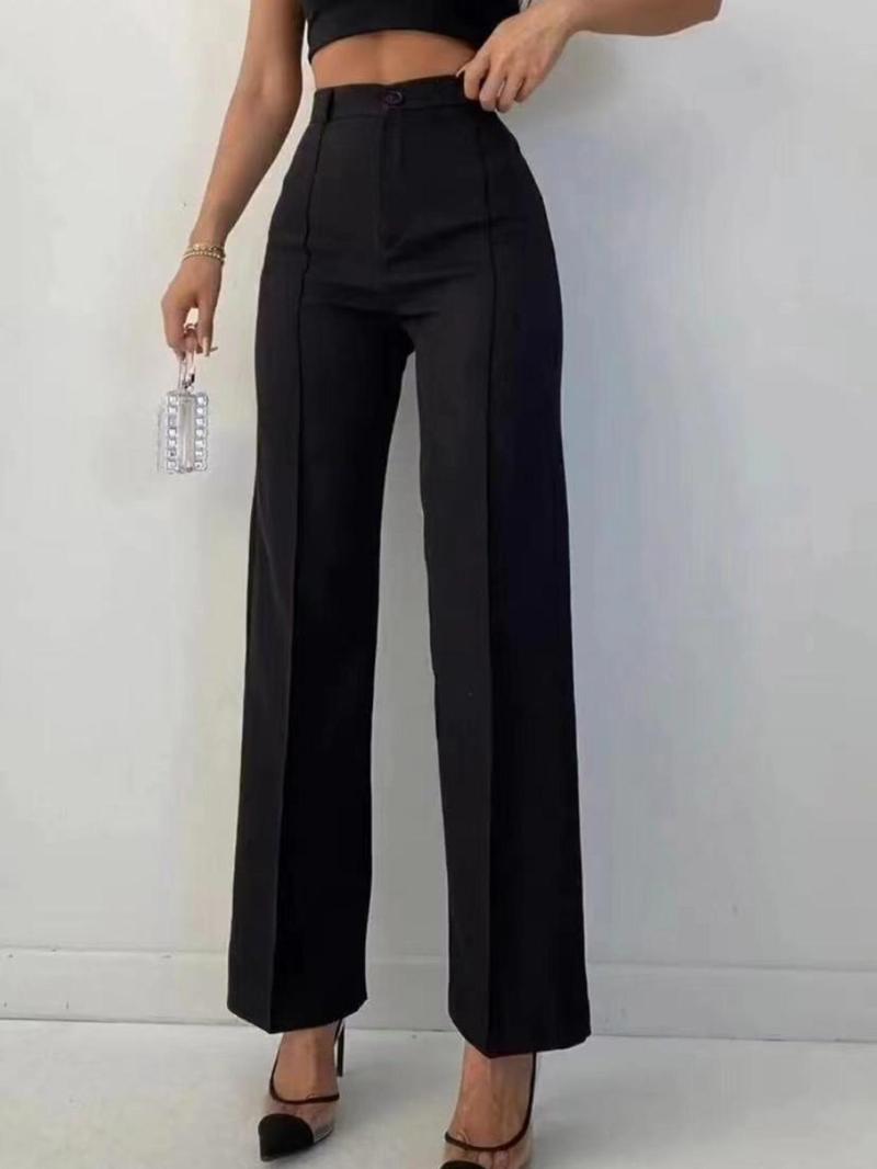 Product Introduction of Women's Solid High Waist Straight Leg Pants, Elegant Fashion Casual   Comfy Trousers for Daily Outdoor Wear, Women's Bottoms for All Seasons 3
