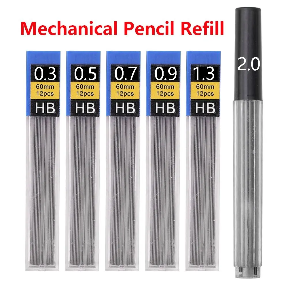 Ngòi Bút Chì Tự Động Màu Đen, 6 Hộp, Than Chì Chất Lượng Cao, Có Kích Thước 0.3 / 0.5 / 0.7 / 0.9 / 1.3 / 2.0mm, Có Thể Xóa Được, Thay Thế Cho Học Sinh, Ngòi Bút Chì Cơ