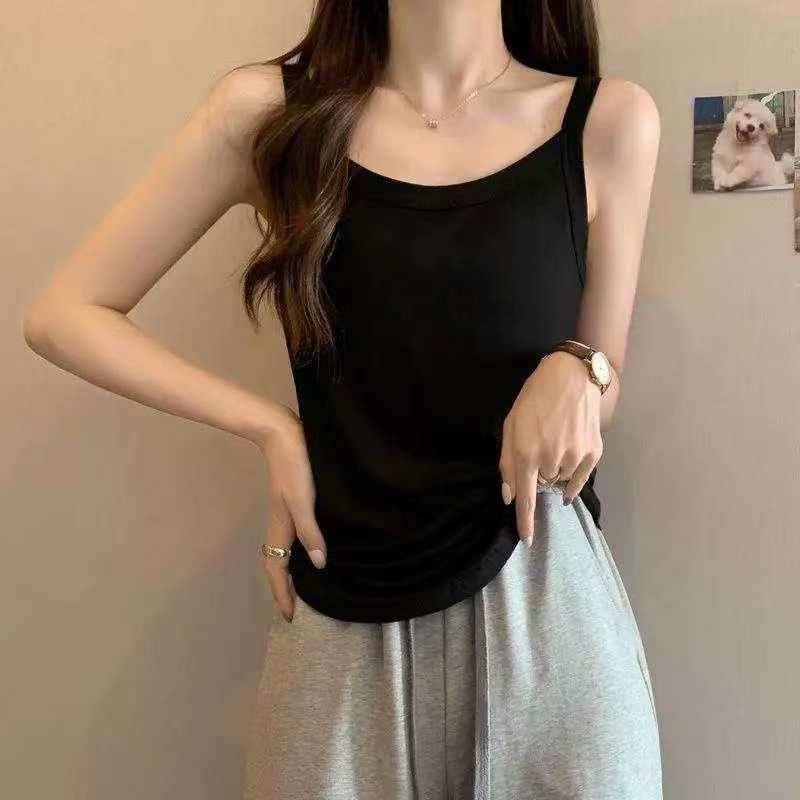 Product Introduction of Women's Vest Base Layer Versatile Belly Covering Ice Silk Camisole Loose Fit Black and White Inner Wear 3