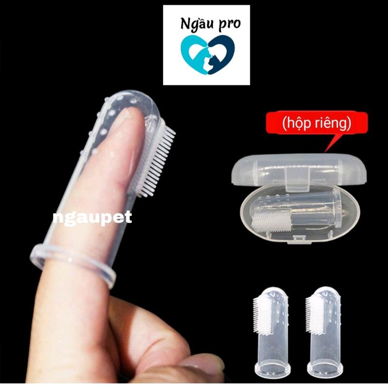Bàn chải đánh răng cho chó mèo mềm xỏ ngón tay bằng silicon kèm hộp xịn xò Ngaupet 7