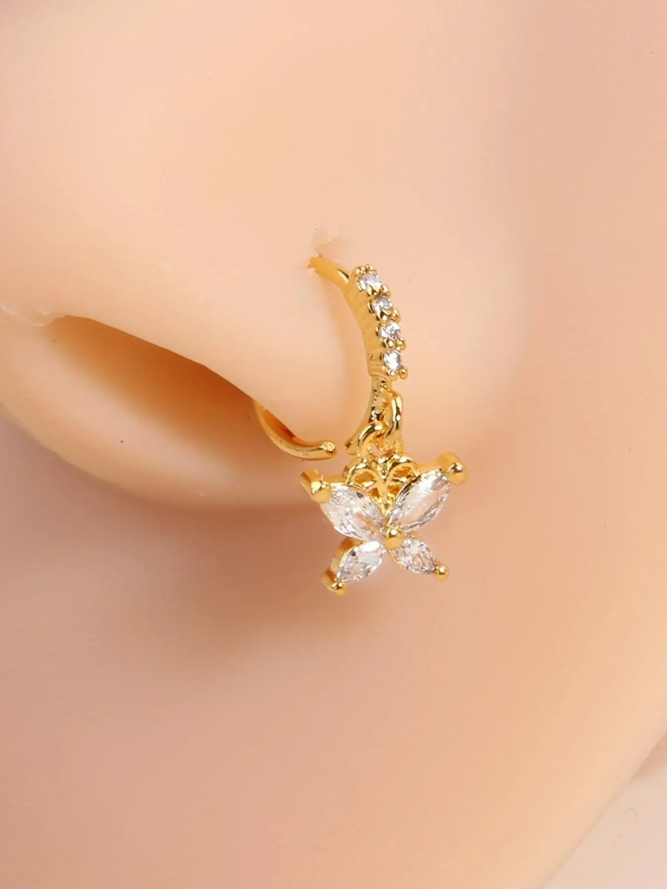 Fashion Elegant Butterfly Rhinestone Decorated Nose Ring, Trendy Hoop Nose Ring, Stylish Nose Piercing Jewelry, Fashion Body Jewelry for Women