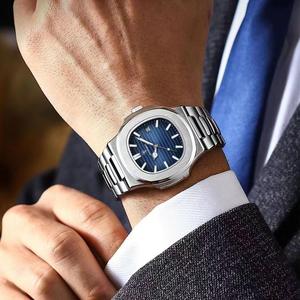 Jam Tangan Lelaki Stainless Steel Analog Watch Blue Dial Elegant Mewah Tali Besi Gaya Premium Kasual & Formal