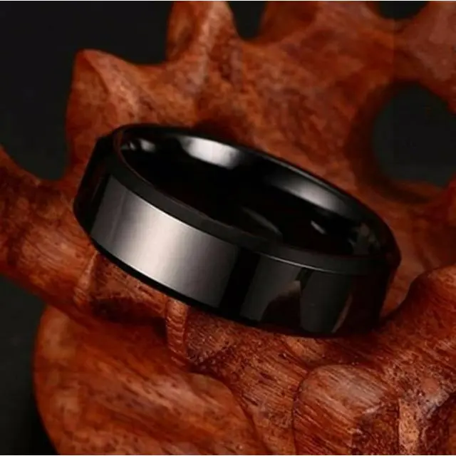 Cincin Couple Hitam Titanium Stainless Steel Polos Sisi Segi Fashion Polos Premium. B-44 Black Silver