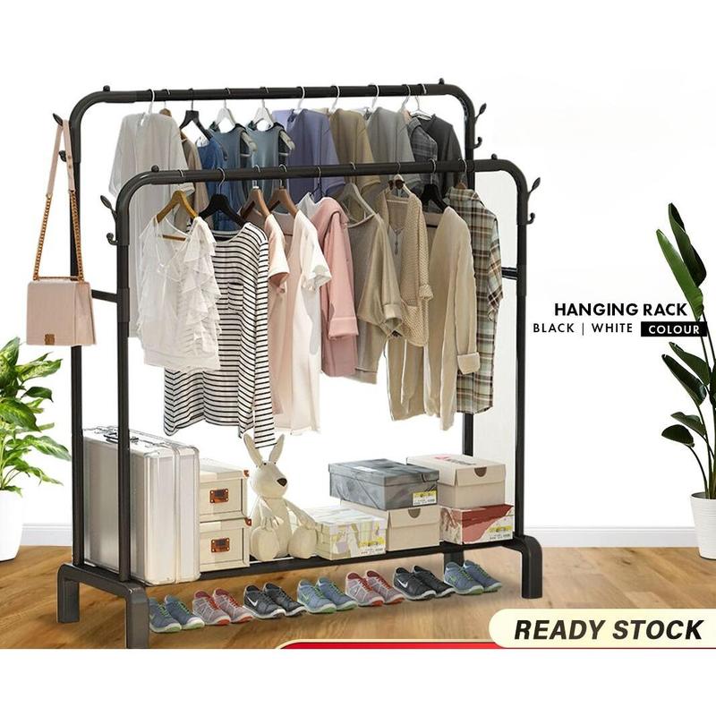 [NEW] Double Pole Clothes Rack With Wheels Lockable Rak Baju Besi ...