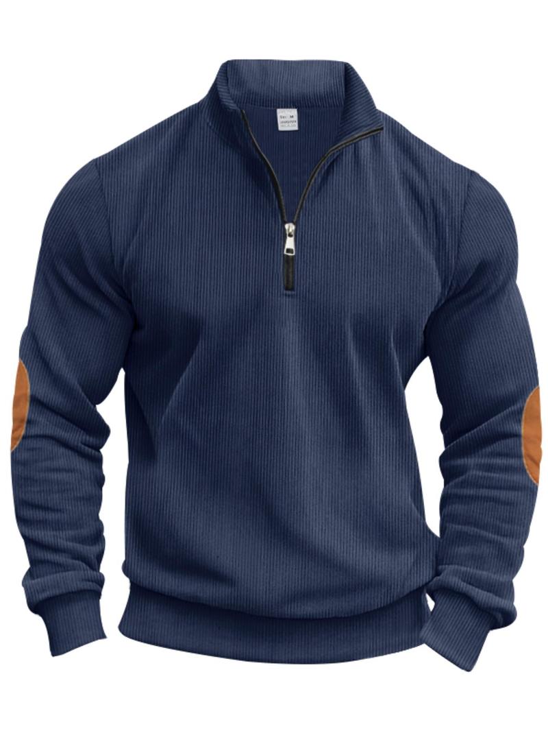 Product Introduction of Men's Colorblock Patchwork Half Zip Sweatshirt, Regular Fit Casual Retro Long Sleeve Collared Pullover for Spring & Fall, Fashion Men's Top for Daily Wear, Hoodie 4