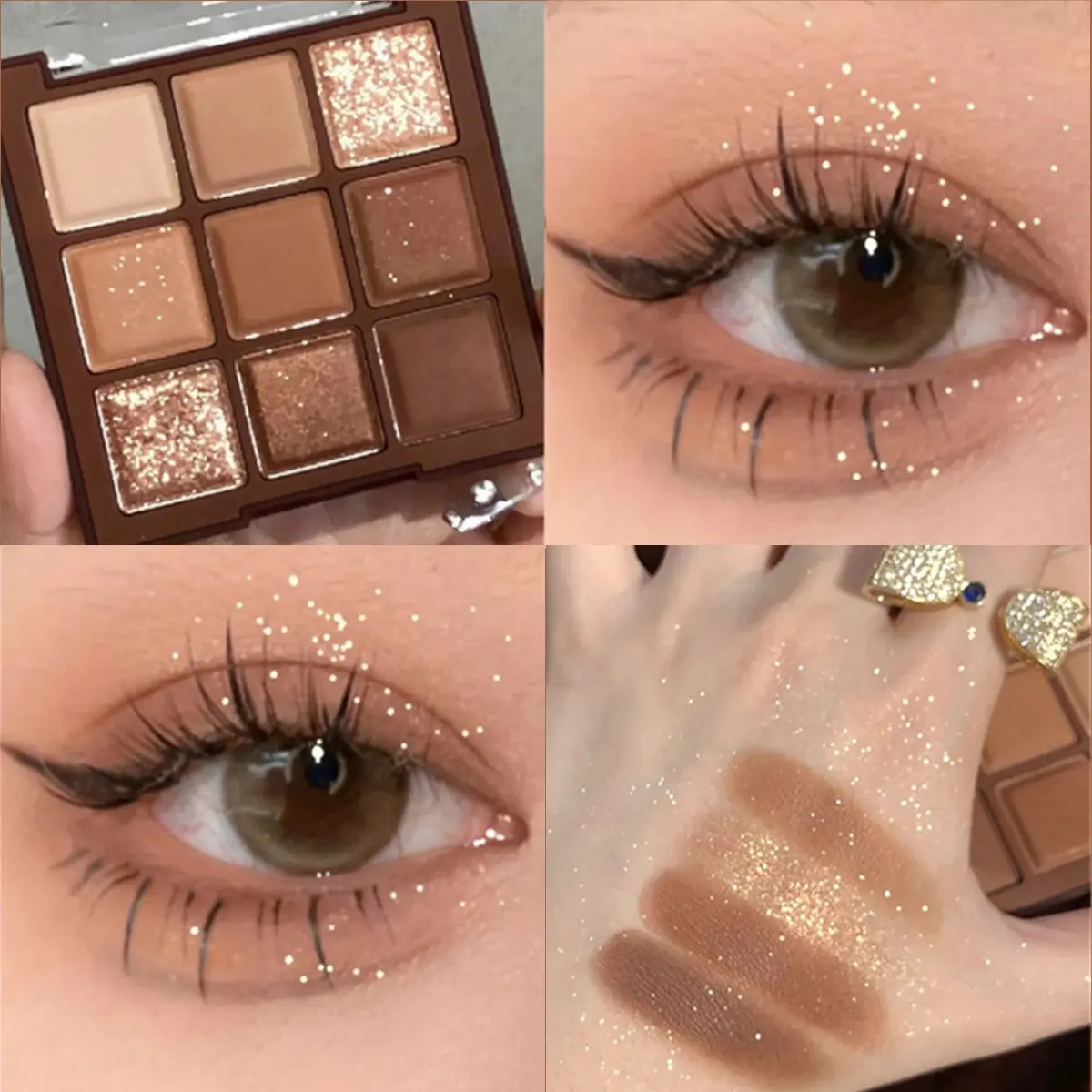 (COD) Chocolate Nine color Eye shadow plate Sparkling Pearl Matte Earth color Pure Nude Makeup Student Long Lasting Waterproof and long-lasting High color rendering No flying powder Eye Cosmetics