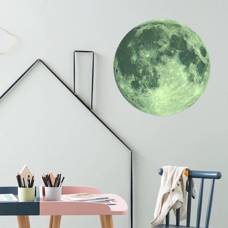 Moon Shaped Luminous Wall Sticker, 1 Count Round Glow In The Dark Decorative Sticker For Home Kids' Room Living Room Bedroom, Glowing Wall Decorative Tiles Sticker, Home Decor Products 3