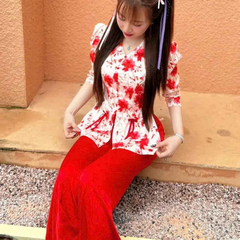 Bộ Quần Áo Bà Ba Cách Tân Gấm Tay  Lỡ Túi Tiền Quần Ống Rộng Women