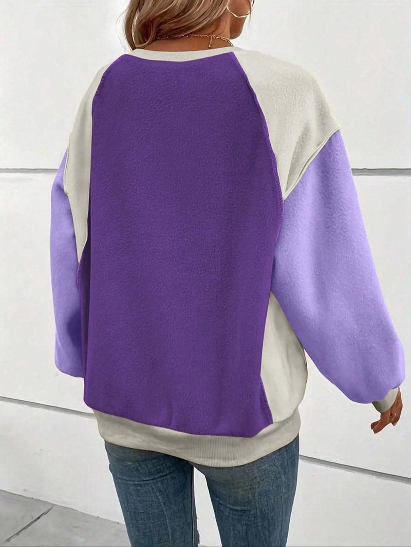 Product Introduction of Women's Colorblock Crew Neck Pullover Sweatshirt, Casual Long Sleeve Top for Fall & Winter, Women's Clothes for Daily Wear 6