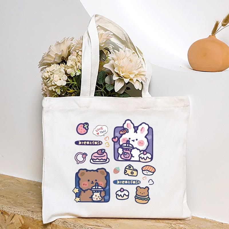 Product Introduction of Cute Cartoon Teddy Bear Printed Canvas Horizontal Handbag Fashionable Versatile One Shoulder Storage Bag 27