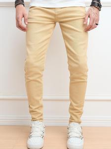 Men's Solid Color Skinny Jeans, Casual Comfy Denim Pants for Daily Wear, Fashion Men's Bottoms for All Seasons, Cotton