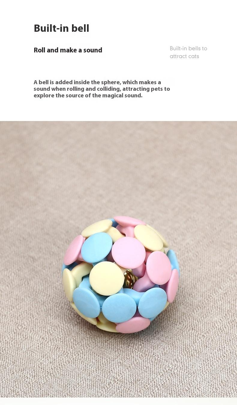 Product Introduction of Cat Color Matching Bell Toy Ball Macaron Three-Color Woven Ball Dog Cat Self-Hi Supplies 11