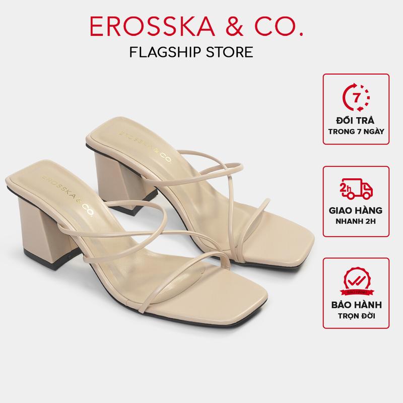  Erosska - Dép Cao Gót Nữ Mũi Vuông Phối Dây Mảnh Kiểu Hàn Quốc Cao 7cm Màu Nude EM074 Chất Liệu Da Mềm Mại Form Chuẩn Êm Chân Đế TR Cao Cấp 