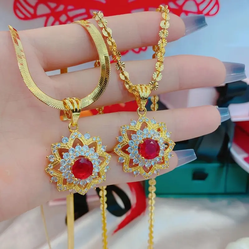 Dây chuyền mặt hoa rubi cao cấp 3