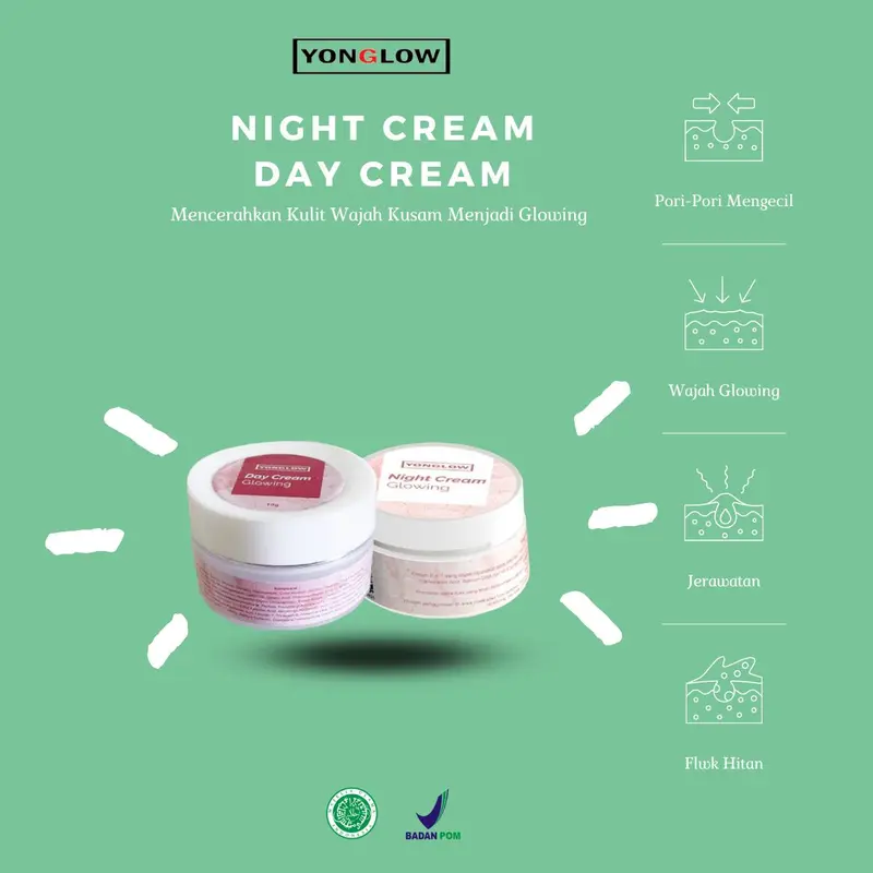 Paket 2in1 Yonglow Skincare Day Night Cream Siang Malam Pembersih Muka Kusam Pemutih Pencerah Wajah Glowing 4