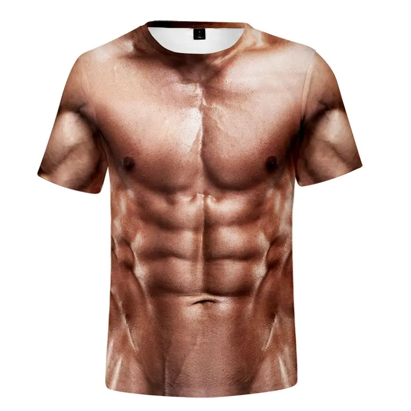 Menswear  Cổ Tròn Áo Thun Nam, Vui Nhộn Mùa Hè, Thiết Kế Cơ Thể, Sáu Gói Cơ Bắp Bụng, In 3D, ngắn Tay Giả, Áo Thể Dục, Thời Trang Đường Phố, Camisetas Hombre